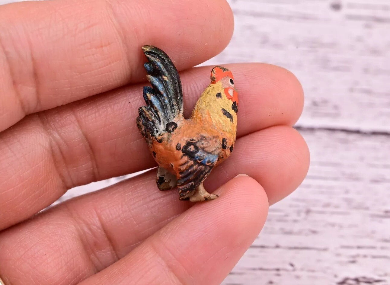 Original Miniature Antique Austrian Vienna Cold Painted Bronze Cute Rooster1