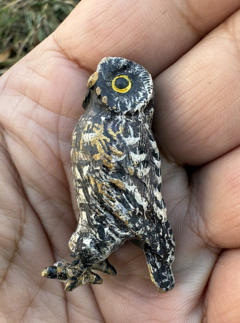Amazing Antique Austrian Vienna Cold Painted Bronze Figure of Owl1
