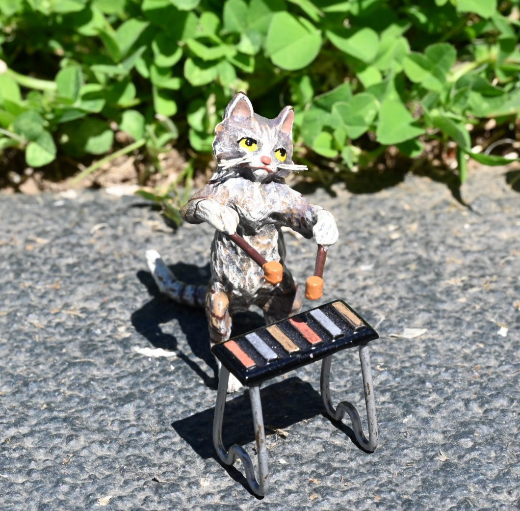 Fritz Bergmann  Austrian Vienna Cold  Painted Bronze Musical Cat with Xylophone0