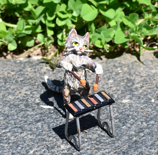 Fritz Bergmann  Austrian Vienna Cold  Painted Bronze Musical Cat with Xylophone0