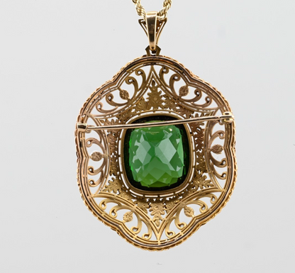 Antique 19th C. Victorian Heirloom Pendant / Brooch with Huge Tourmaline in Gold9