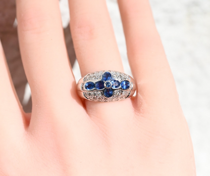 Amazing Vintage 18K White Gold Ring with Natural Blue Sapphires & Diamonds1