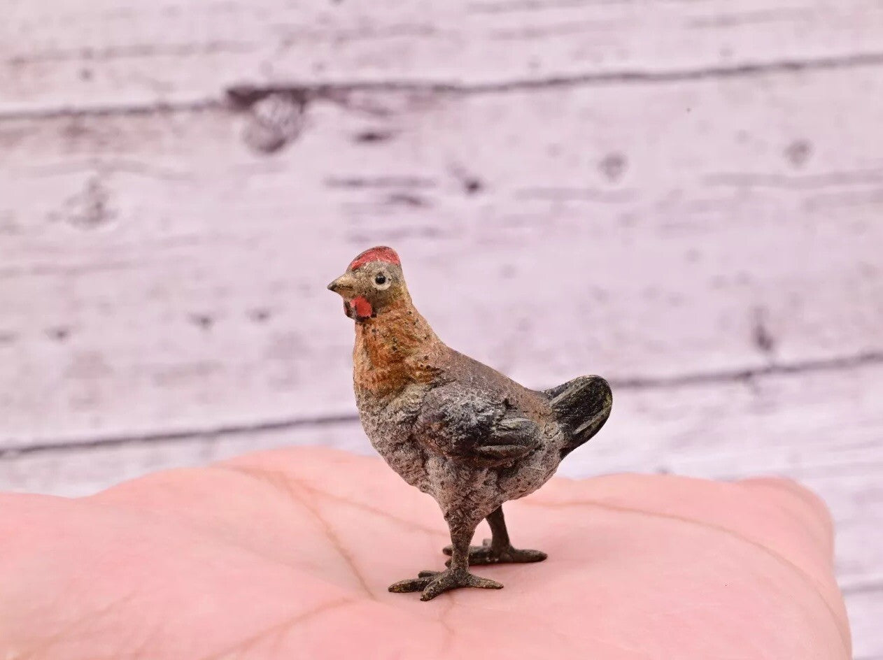 Lovely Old Antique Austrian Vienna Cold Painted Bronze Figure of Young Farm Hen0