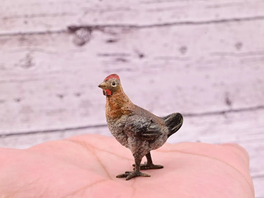 Lovely Old Antique Austrian Vienna Cold Painted Bronze Figure of Young Farm Hen0
