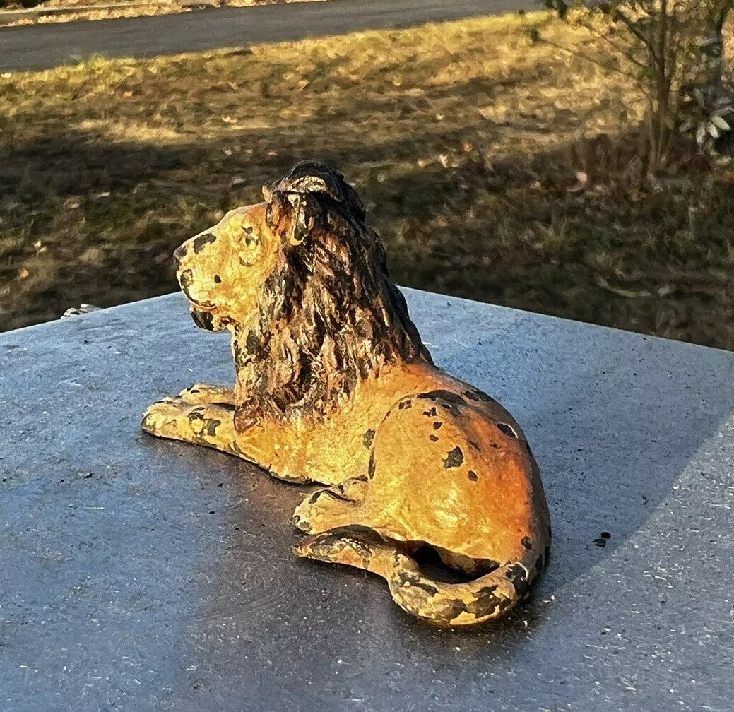 Antique Austrian Vienna Cold Painted Bronze Figure of Resting Lion7