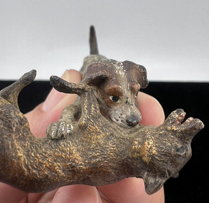 Original Franz Bergman Austrian Bronze Figure of Hunting Dog & Wild Fox Fighting1