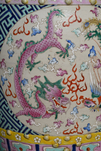 Antique Hand Painted Porcelain Garden Seat / Drum Stool Dragon & Phoenix Design4