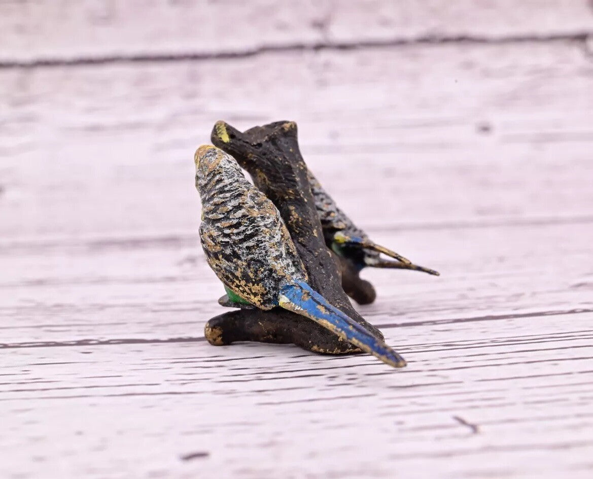 Gorgeous Antique Austrian Vienna Cold Painted Bronze Figure of Parakeet Family ￼2