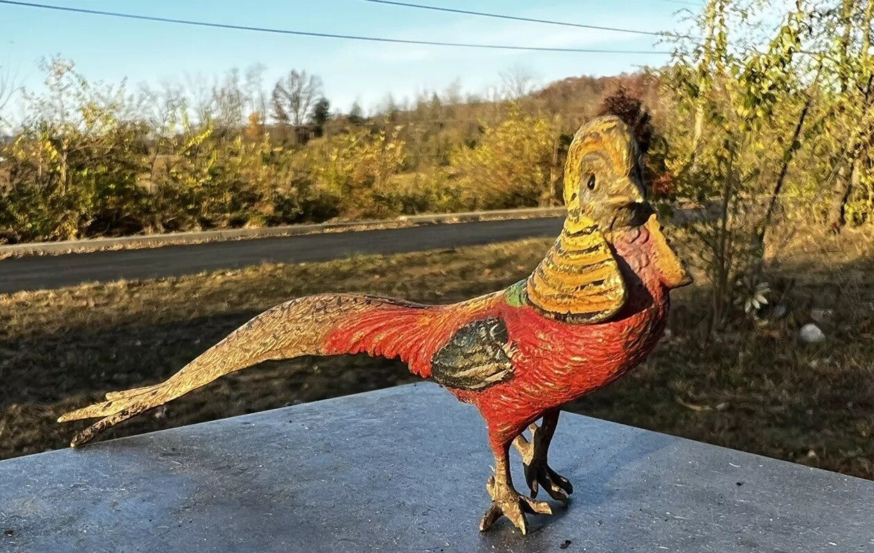Antique Austrian Vienna Cold Painted Bronze Figure of Golden Pheasant Bird6