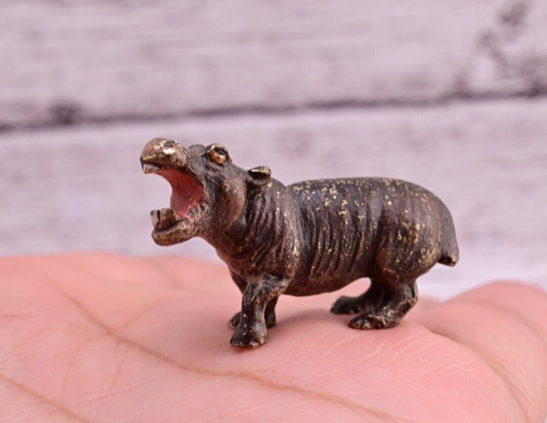 Life-Like Antique Austrian Vienna Cold Painted Bronze Figure of Hippopotamus0