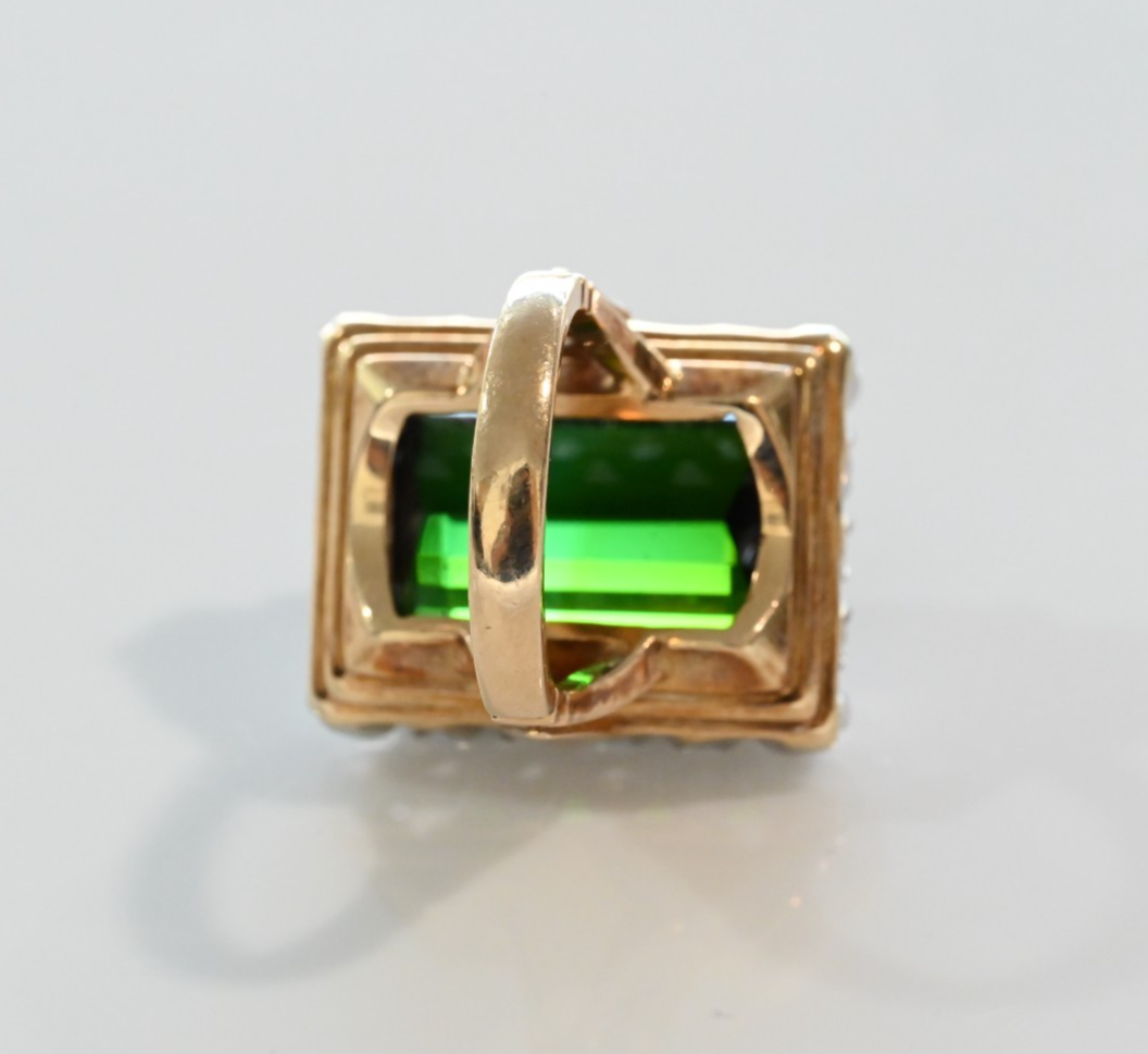 GIA Certified Yellowish Green Tourmaline & Diamond Ring in 14K Gold3
