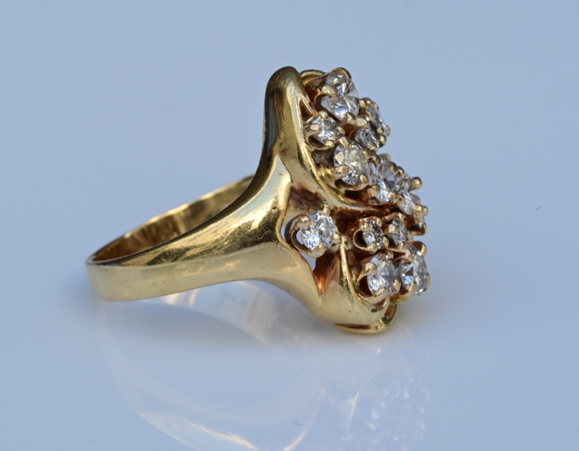 14K Cluster Cocktail Ring Featuring a Abstract Wave of Round Brilliant Diamond1