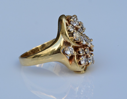 14K Cluster Cocktail Ring Featuring a Abstract Wave of Round Brilliant Diamond1
