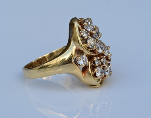 14K Cluster Cocktail Ring Featuring a Abstract Wave of Round Brilliant Diamond1