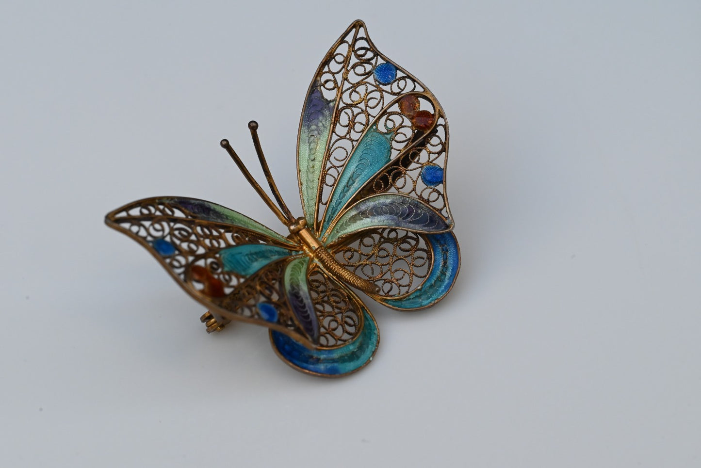Gorgeous Gold Gilt 800 Silver Enameled Butterfly Brooch / Pin1