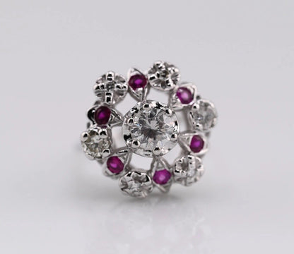 Stunning 14K White Gold .50ct Diamond Ring with Floral Halo of Rubies & Diamonds7