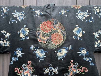 Early Antique Qing Dynasty Chinese Silk Embroidery Robe Butterflies & Flowers1