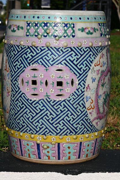 Antique Hand Painted Porcelain Garden Seat / Drum Stool Dragon & Phoenix Design7