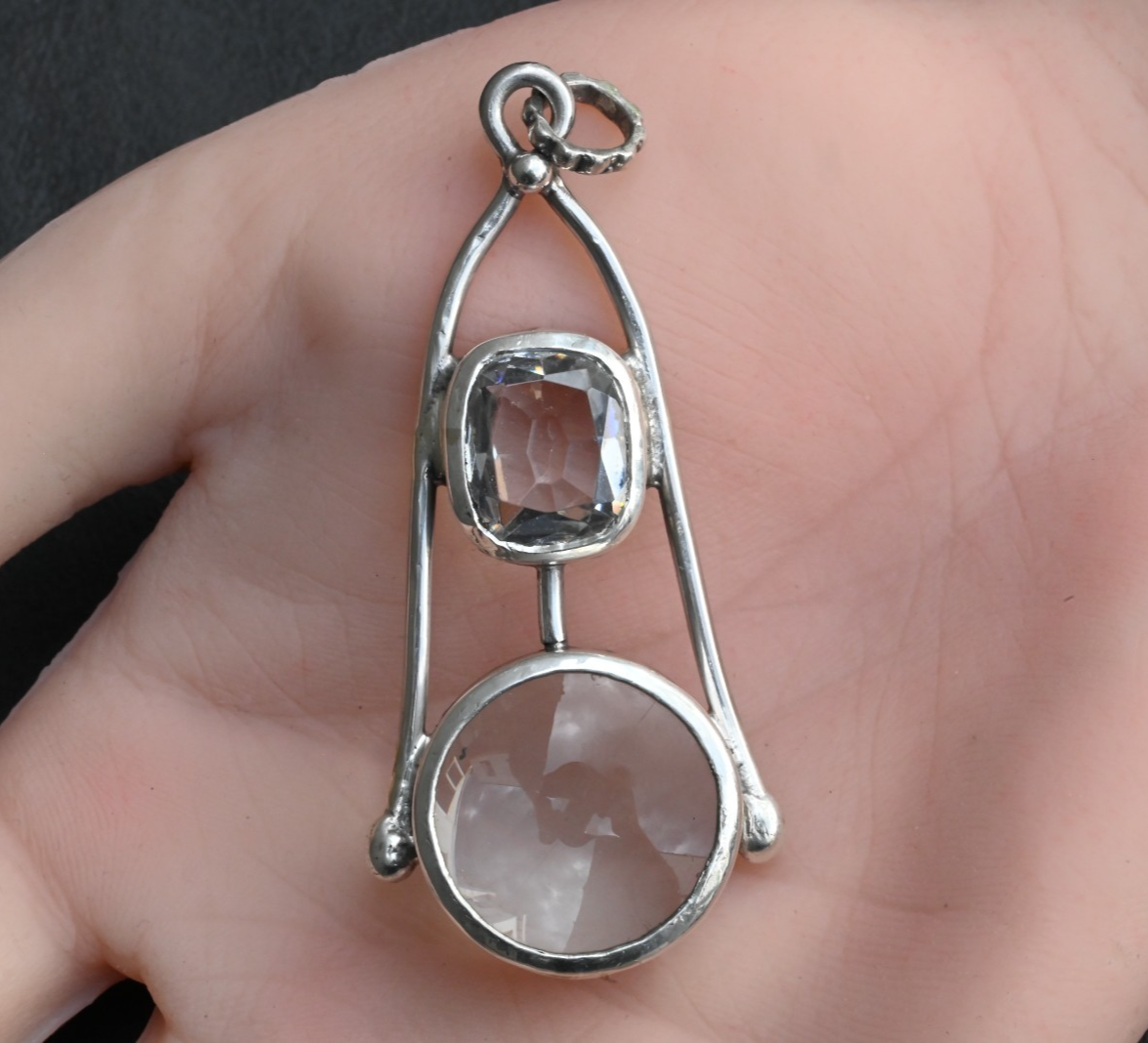 Vintage Signed Sterling Silver & Faceted Clear Gem Southwest Jewelers Loupe0
