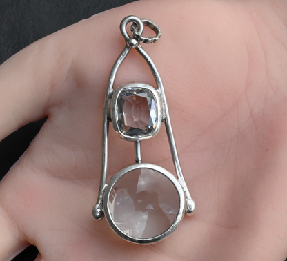 Vintage Signed Sterling Silver & Faceted Clear Gem Southwest Jewelers Loupe0