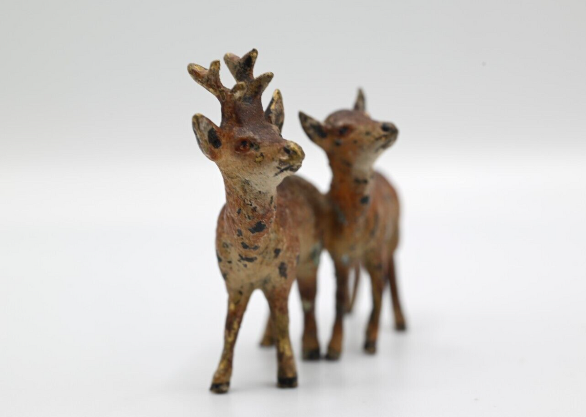 Lovely Antique Austrian Vienna Cold Painted Bronze Figure of Male / Female Deer5