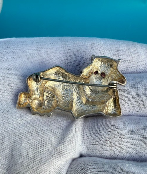 Attractive & Fun Sterling Silver Brooch Pin of Cow with Lab Ruby Eyes8
