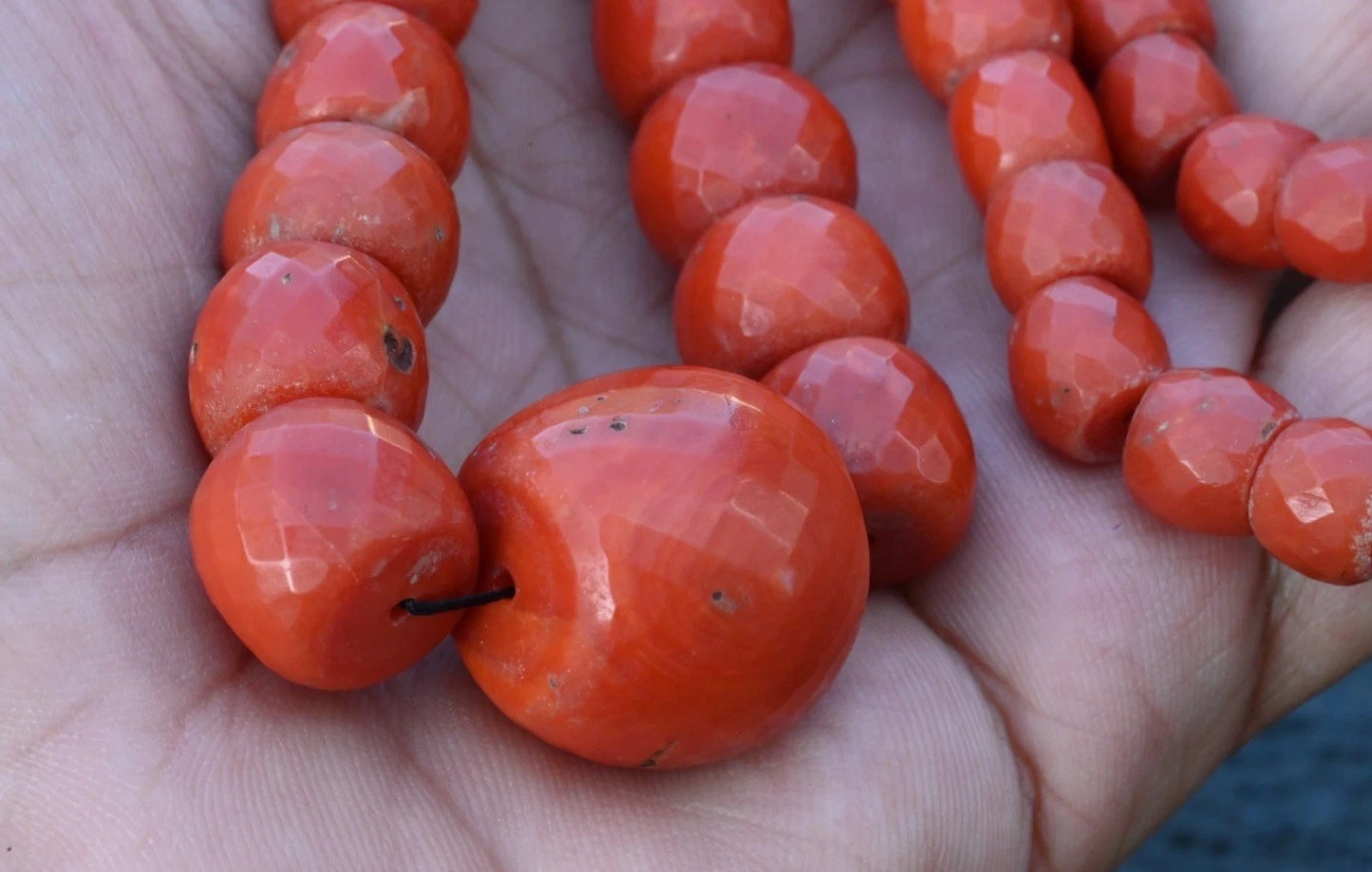 Authentic Antique Faceted Natural Deep Red Coral Beaded Necklace Possibly AKA2