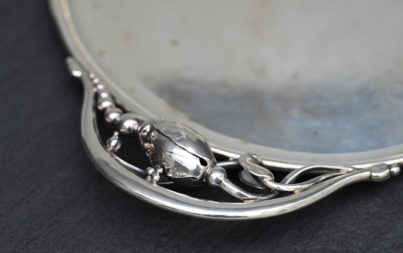 Georg Jensen Sterling Silver 3-Piece Tea / Coffee Set with Blossom Pattern Tray6