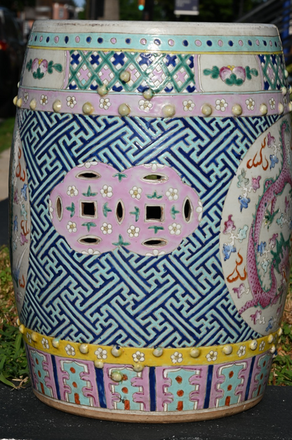 Antique Hand Painted Porcelain Garden Seat / Drum Stool Dragon & Phoenix Design6