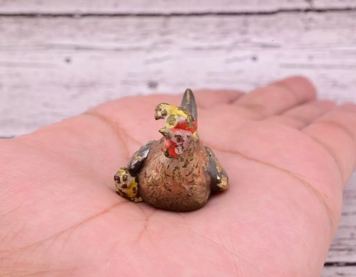 Attractive Antique Austrian Vienna Cold Painted Bronze Figure Hen With Chicks2
