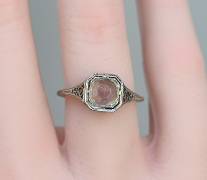 Lovely Antique Art Deco Period 1920s - 1930s 18k White Gold Filigree Ring2