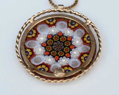 Vintage Italian Murano Millefiori Art Glass Pendant Set in 14K Gold Filled3