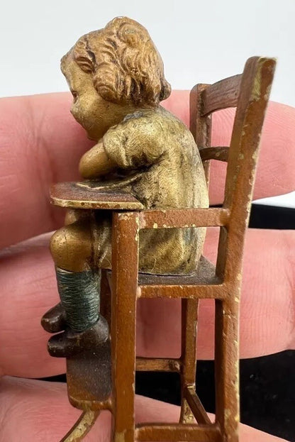 Unique Antique Austrian Vienna Bergmann Bronze Figure of Toddler & Baby Chicks7
