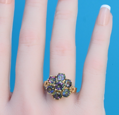Gorgeous Mystic Fire Topaz Gemstone Floral Design 10K Yellow Gold Ring2