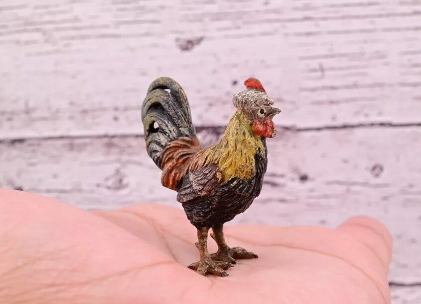 Original & Beautiful Antique Austrian Vienna Cold Painted Bronze of Rooster3
