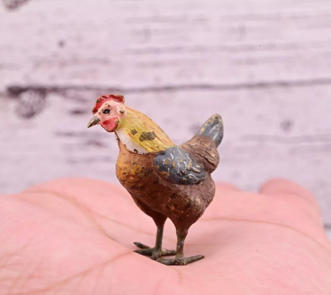 Beautiful Antique Austrian Vienna Cold Painted Bronze Figure of Miniature Hen5