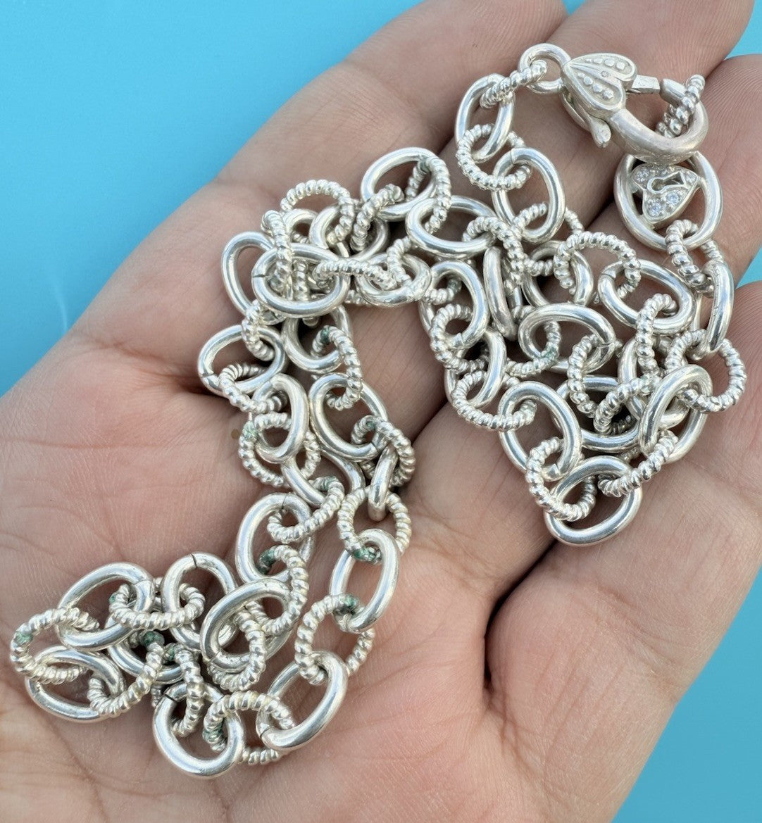 Genuine Judith Ripka Sterling Silver Textured Link Chain Necklace4