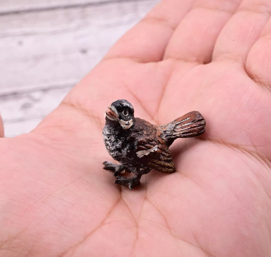Lovely Antique Austrian Vienna Cold Painted Bronze Figure of Sparrow Bird8
