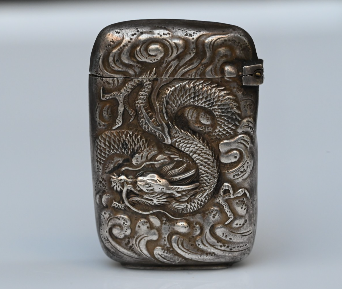 Extremely Detailed Antique Japanese Export Repoussé Silver Vesta Match Safe Case0