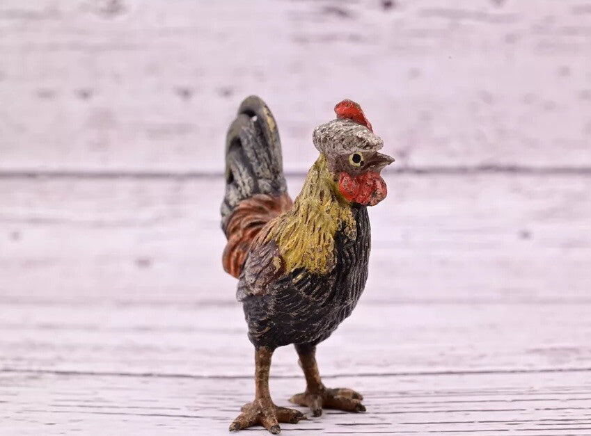 Original & Beautiful Antique Austrian Vienna Cold Painted Bronze of Rooster13