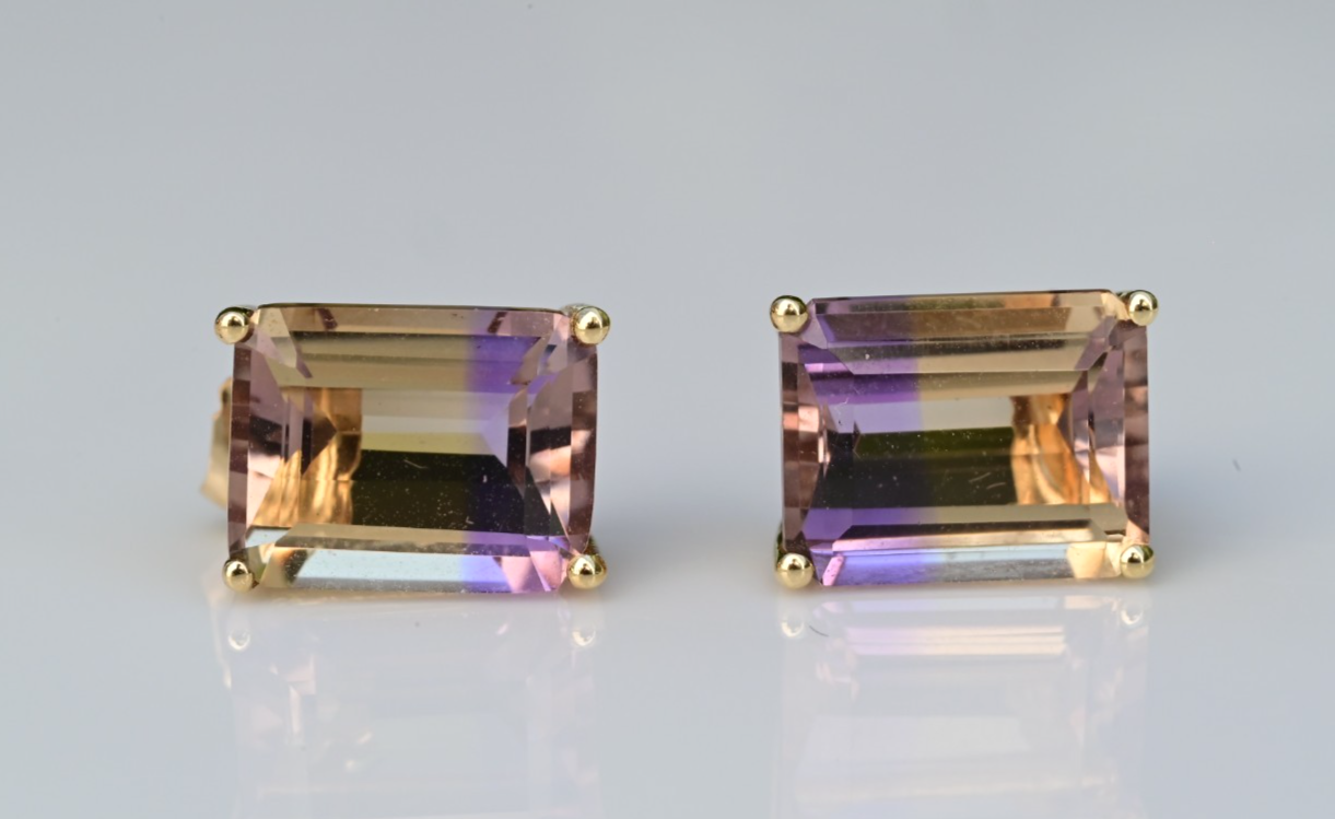 Matching 14K Jewelry Set Striking Emerald-cut Bi-Colored Ametrine & Diamonds4