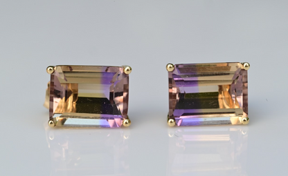 Matching 14K Jewelry Set Striking Emerald-cut Bi-Colored Ametrine & Diamonds4