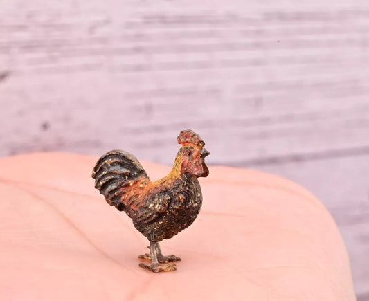 Signed Antique Austrian Vienna Cold Painted Bronze of Little Rooster0