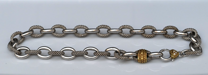 Vintage Judith Ripka Two-Tone Sterling & 18K Gold Diamond Textured Link Necklace0
