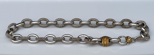 Vintage Judith Ripka Two-Tone Sterling & 18K Gold Diamond Textured Link Necklace0