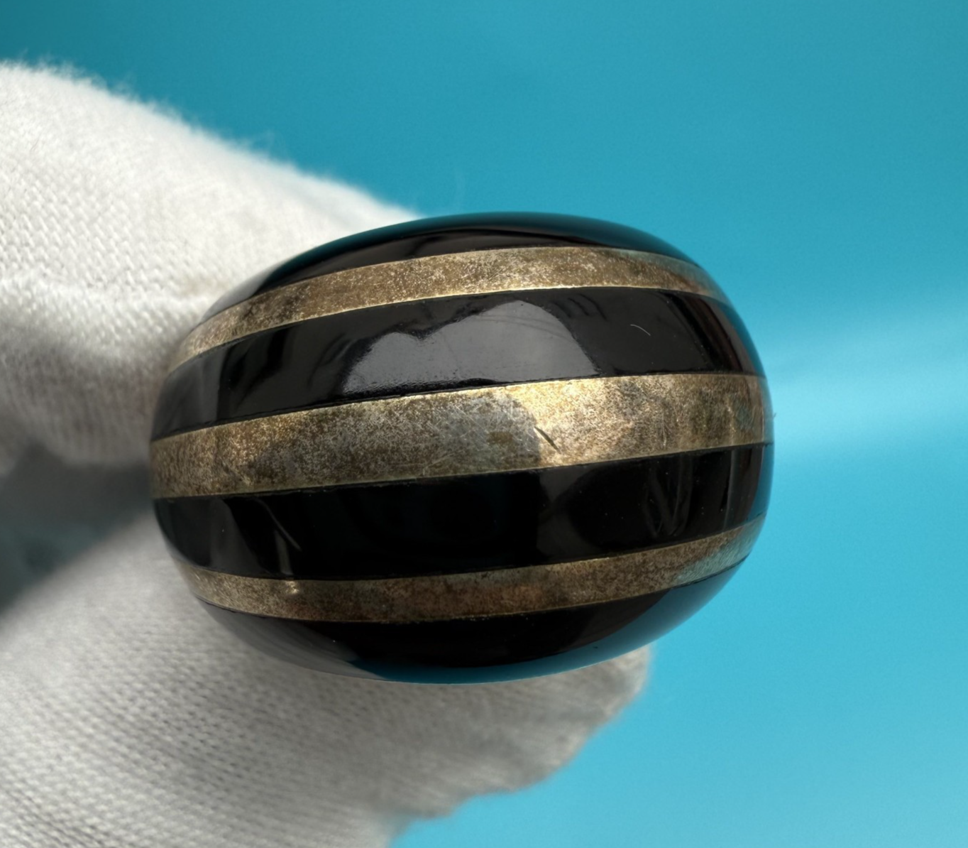 Very Beautiful Vintage Signed NJR Sterling Silver .925 Onyx Dome Ring2