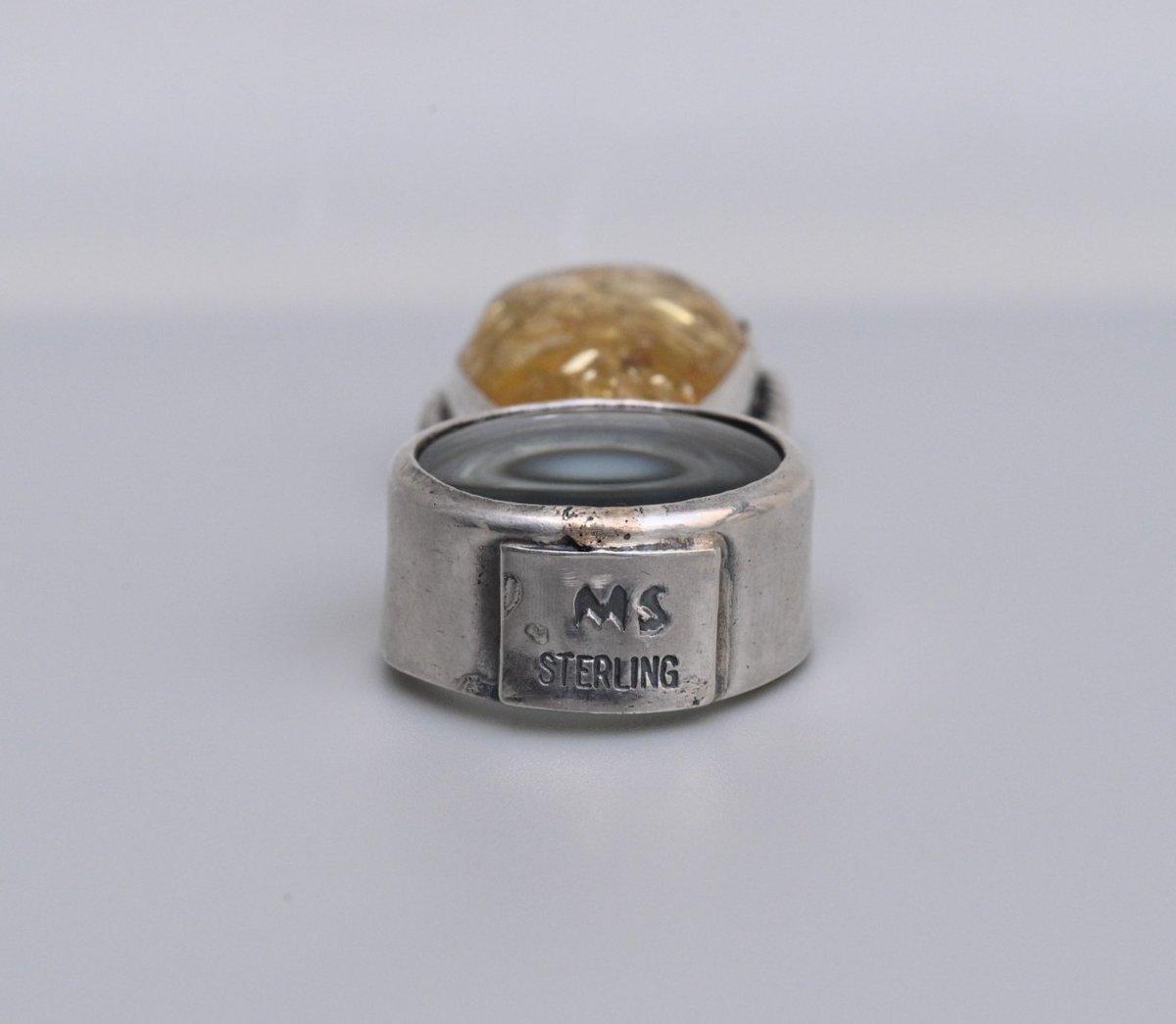 Signed MS Sterling Silver Southwest Jewelers Loupe W/ Amber Like Gem3