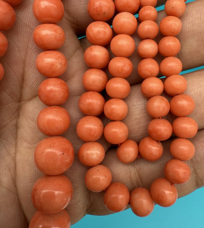 Gorgeous Natural Italian Light Red Round Coral Beaded Necklace With Gold Clasp6