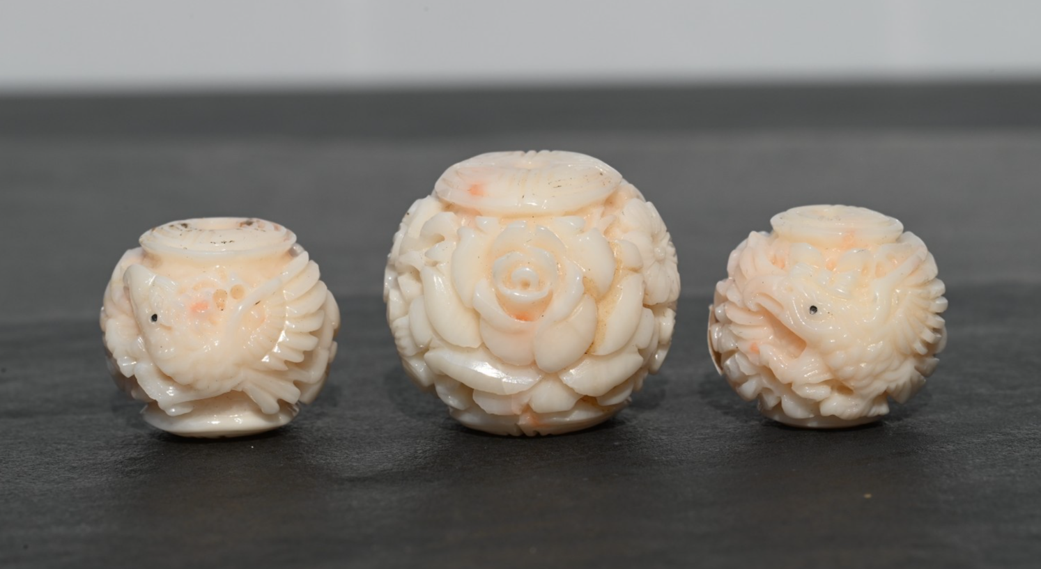 Large Natural Angel Skin Coral Carved Beads Japanese or Chinese1