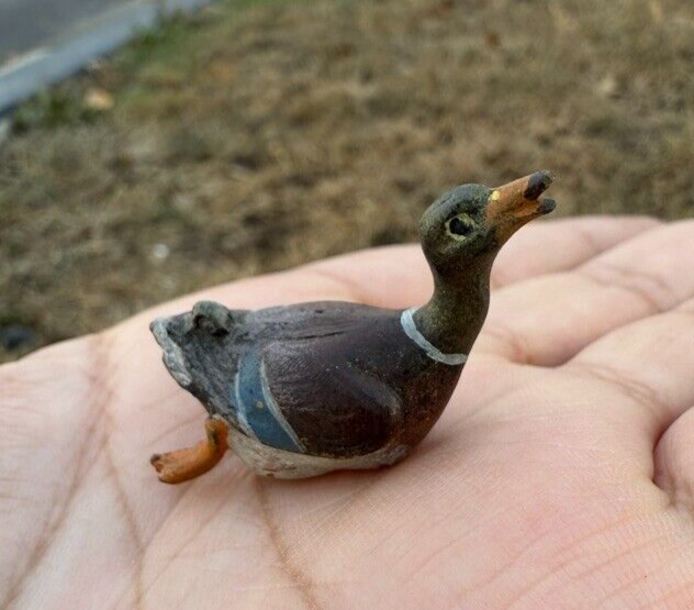 Antique Austrian Vienna Cold Painted Bronze Figure of Cute Mallard Duck Swimming4